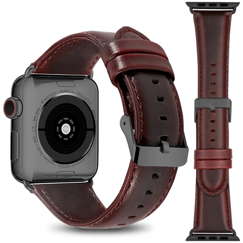 Black buckle Ремешок для Apple watch ремешок из натуральной кожи 44 мм 40 мм iwatch серия 4 3 ремешок 42 мм 38 мм винтажный кожаный браслет аксессуары - Цвет ремешка: Black buckle