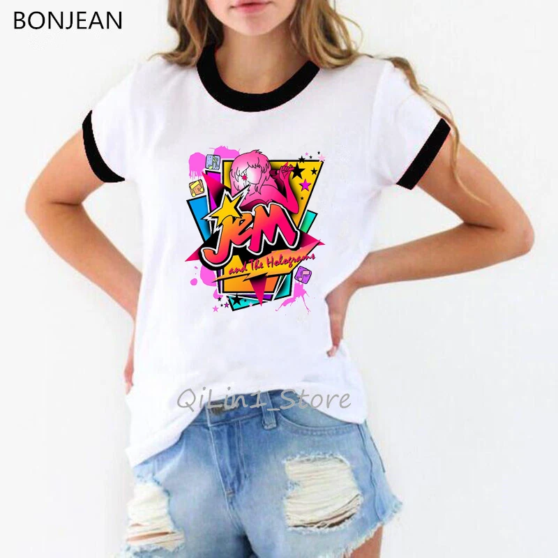 

Jem And The Holograms T Shirt Summerwomens Short Sleeve O-neck T-shirt Casual female Hip Hop tshirt graphic Tees Tops t-shirts