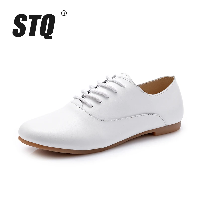 STQ; коллекция года; осенние женские туфли-оксфорды; балетки на плоской подошве; женская обувь из натуральной кожи; мокасины; лоферы на шнуровке; белые туфли; 051