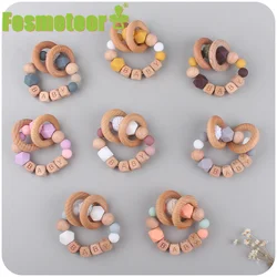 Fometeor novos produtos do bebê feitos sob encomenda letras de madeira faia diy nome calmante bebê contas de silicone faia mordedor pulseira brinquedo