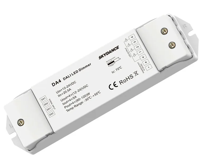 Модель#: DA4; 4CH* 5A 12-24VDC CV DALI Dimmer