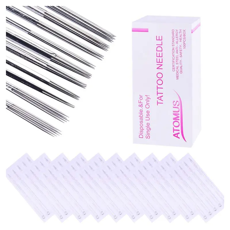 ABVP ATOMUS 1 коробка 100 Смешанные иглы для татуировки: 3RL, 3RS, 5M1, 5RL, 5RS, M1, 7RL, 7RS, 9RL, 9RS каждый 10