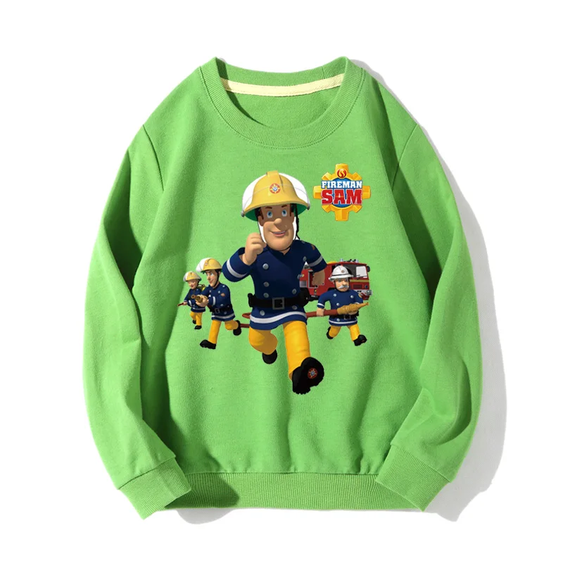 Одежда с героями мультфильмов «Пожарный Сэм» Толстовки с длинными рукавами на весну-осень для мальчиков и девочек спортивные толстовки пальто-пуловеры для маленьких детей JX065 - Цвет: Green Hooides