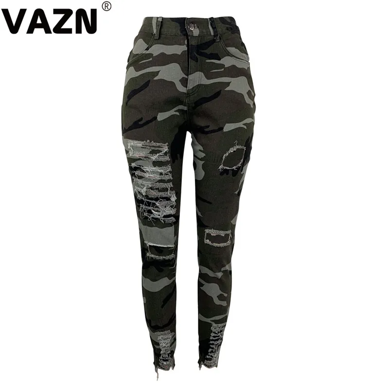 VAZN MOY5121 новые модные популярные осенние джинсовые брюки женские камуфляжные тонкие значительно более высокие карманы длинные узкие брюки