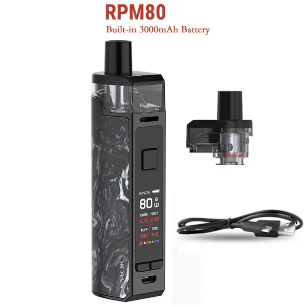 SMOK RPM80 Pod Комплект RPM80 PRO комплект Vape 80 Вт 3000 мАч батарея 5 мл бак RPM сетка 0.4ohm RGC 0.17ohm электронная сигарета VS RPM40 Pod - Цвет: RPM80 Black white