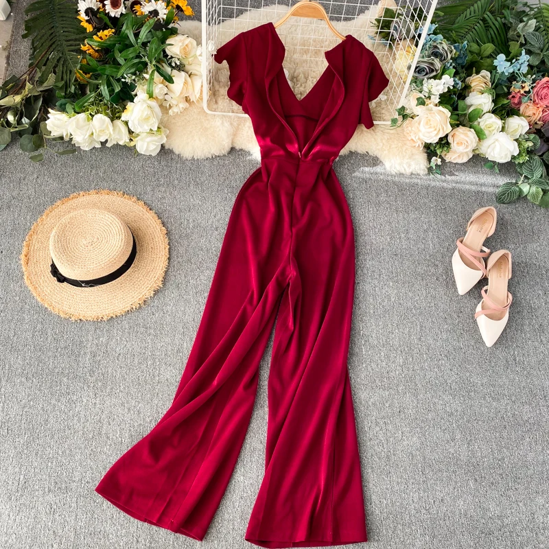 Alphalmoda женский комбинезон,, гофрированный короткий рукав, металлическая пряжка, ремень для широкой талии, летние модные комбинезоны