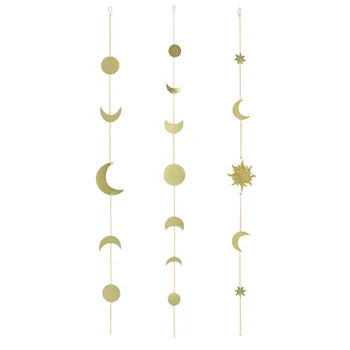 

Metal Round Piece Sun Moon Shape Hanging Decoration DIY Living Room Wall Home Wedding Decoration Accessories With Chains