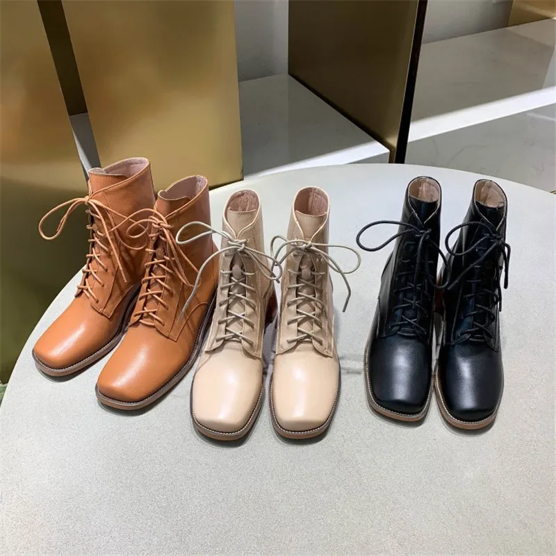 Zapatos De Mujer bottes femme; ботинки на среднем каблуке с квадратным носком; Calzado Mujer; женская обувь с перекрестной шнуровкой; осенние ботинки в стиле ретро
