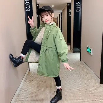 

New 2021 Winter Girls Fashion Trench Coat Kids Velvet Long Sleeve Clothes Children Girls Casual Thick Coats Warm Outerwear D155