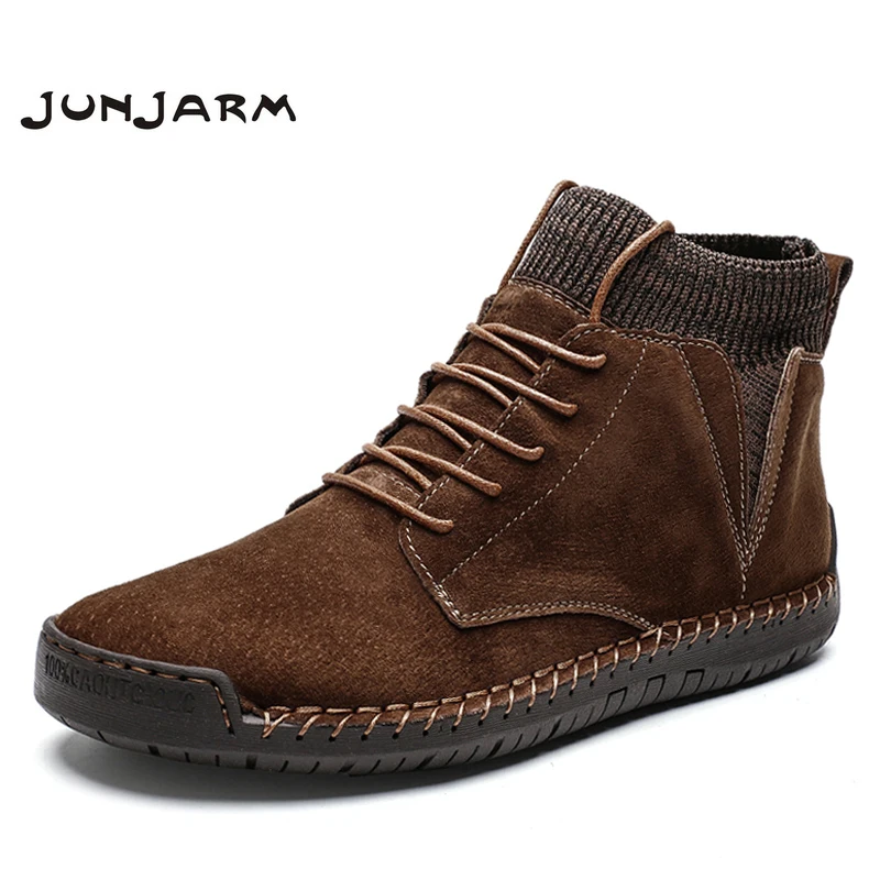 Мужские зимние ботинки JUNJARM теплые плюшевые мотоциклетные на шнуровке