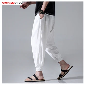 

Sinicism Store Men Solid Cotton Linen Harem Pants Mens 2020 Summer Thin Trousers Male Plus Size Chinese Style Bottoms Pants 5XL