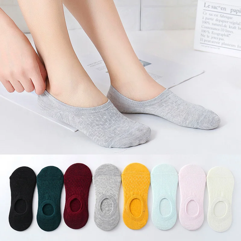 5 Pairs Of Ladies Silicone Non-slip Breathable Invisible Pure Cotton Solid Color Ankle Boots Socks Women Soft Slippers Socks