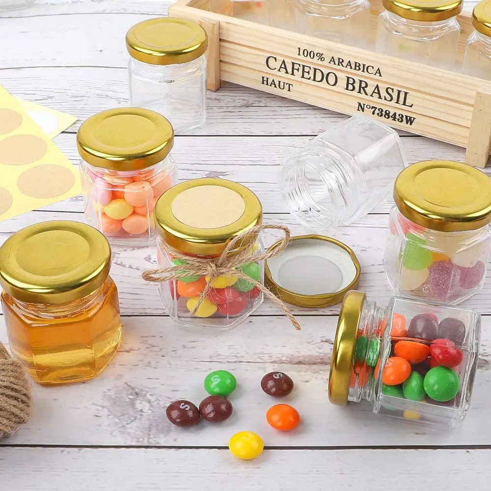 Hexagon Glass Jars Premium Food-grade. Mini Jars With Lids For Gifts, Wedding Favors, Honey, Jams And More 2