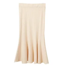 Осень зима сплошной цвет вязать Bodycon юбка мода Уайлд Высокая талия вязать труба юбка для женщин