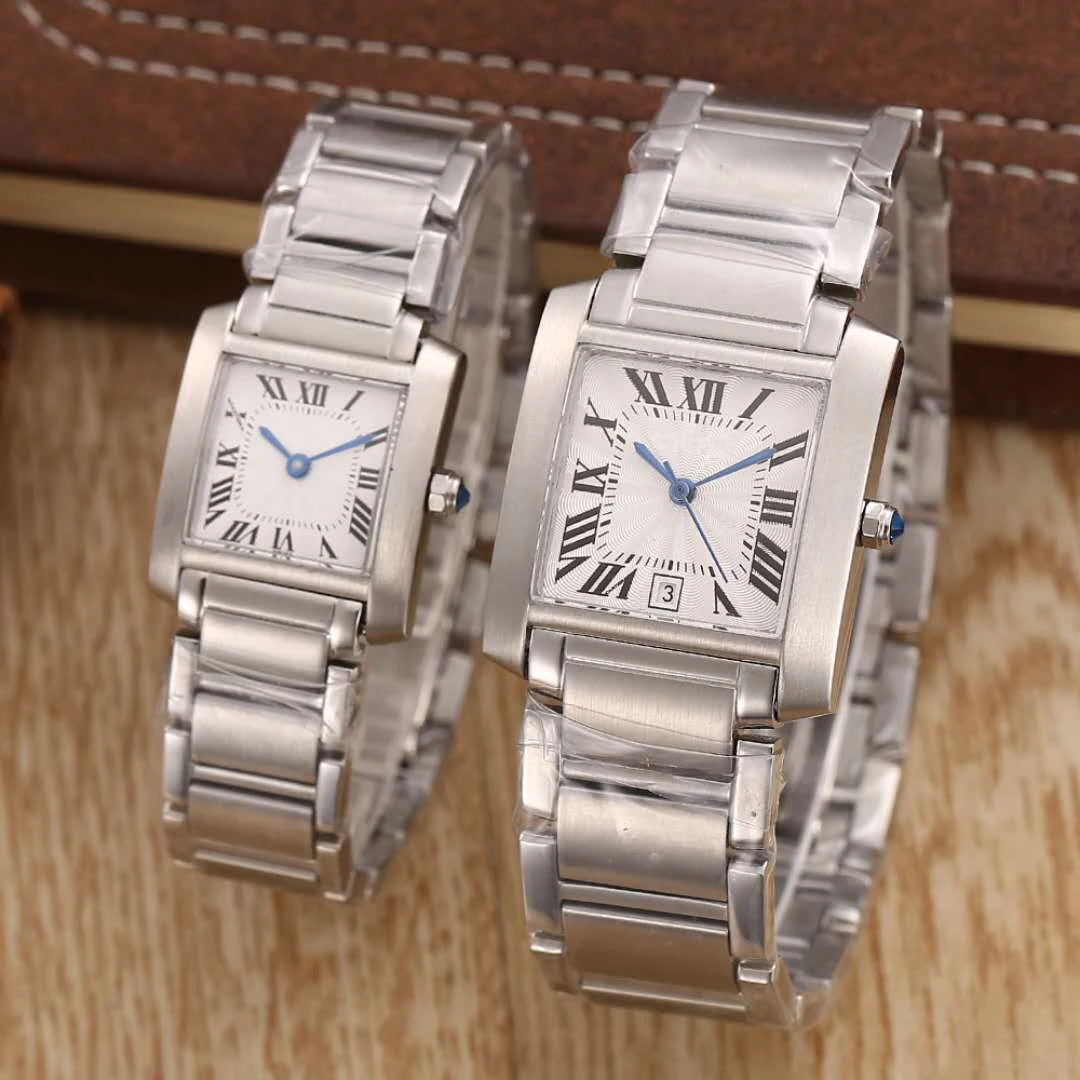 

Luxury Brand New Men Women Sapphire Full Silver Stainless Steel Japan Quartz Sports Classic Square Watches Blue Hands AAA+