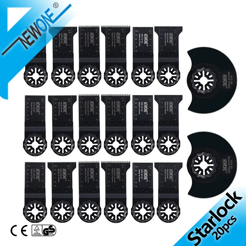 NEWONE 20PCS Starlock Plus E-cut Multi Cutter Saw Blade Set Oscillating Tool Blades for Cutting Wood Drywall Plastics Metal