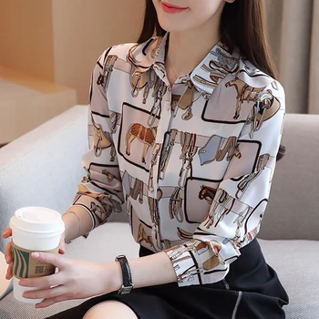 

JUAYKALA Spring and summer women's shirt long-sleeved new temperament printed chiffon floral shirt