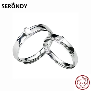 

SERONDY Couple Ring Crystal Open 925 Sterling Silver Rings For Women Fashion Jewelry 2020 Female Girls Unusual Korean JZ10835
