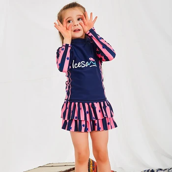 

PERONA Kids Girls Swimwear Long Sleeve Rash Guard UV Protection Quick Dry Surfing Two Piece Swimsuit Child Sunscreen Beachwear