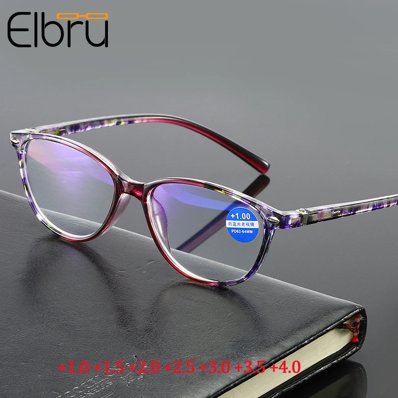 

Elbru +1.0 1.5 2.0 2.5 3.0 3.5 4.0 Diopter Reading Glasses Men Women Unisex Eyeglasses Retro Anti-blue Light Presbyopia Eyewear