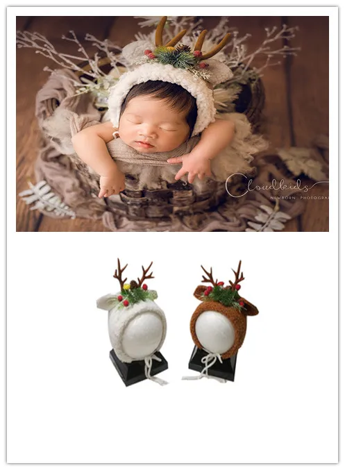 Baby photography props Christmas tree elk theme Hat creative Fotografia Accessory Infant Toddler Studio Shoot Photo