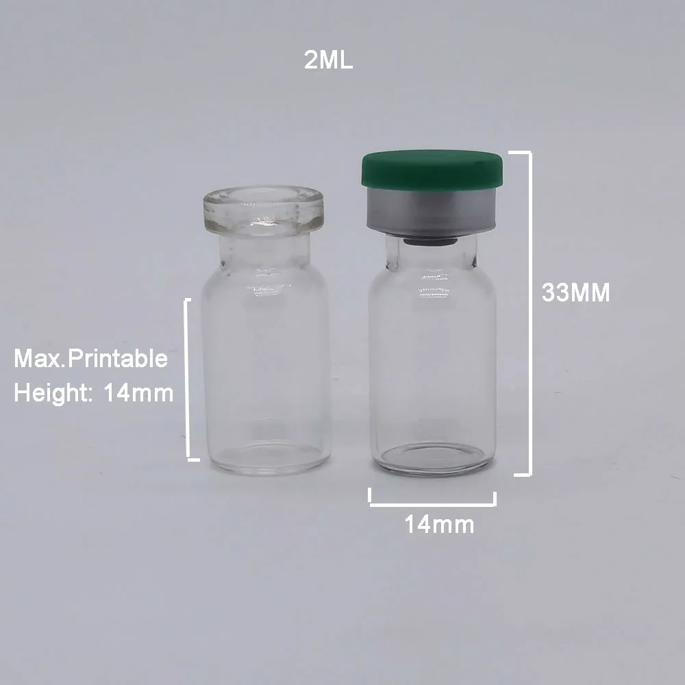 100pcs/lot 2ml Clear Injection Glass Vial with Filp Off Cap Pharmaceutica Sample Vials & Rubber Stopper