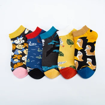 

MODA MULAYA New Happy Socks Men/Women Crane Flower Human Head Duck Colorful Cartoon Breathable Not Sweaty Comfortable Funny sock