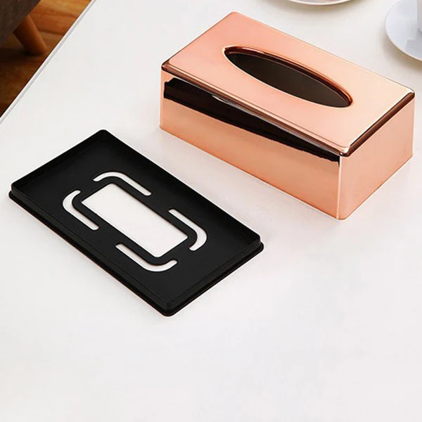 Practical Boutique Paper Rack Elegant Royal Rose Gold Car Home Rectangle Shaped Tissue Box Container Napkin Tissue Holder