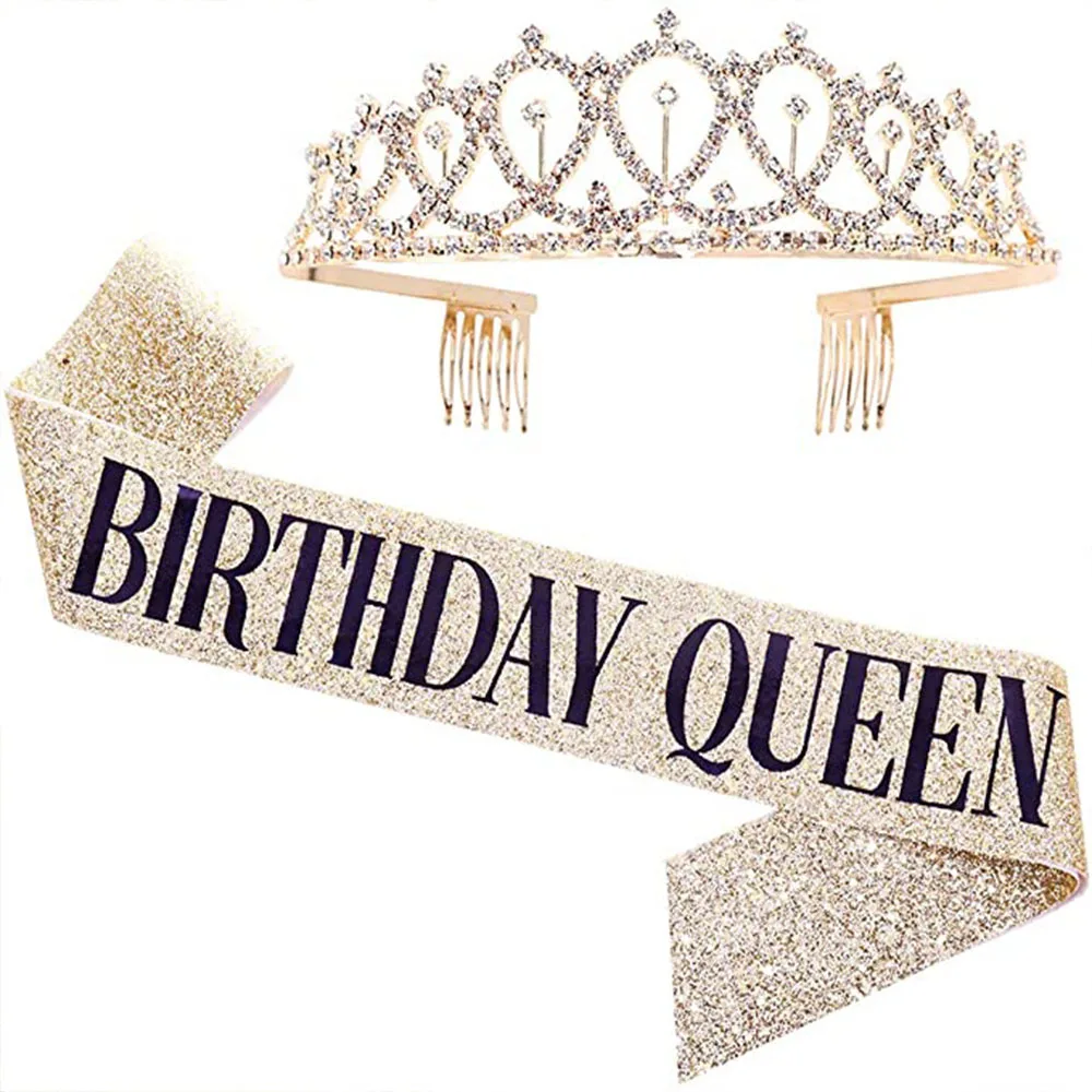 2_Pcs_Sets_Birthday_Party_Shoulder_Strap_Crown_Set_Birthday_Girl_Etiquette_Belt_Rose_Gold_Cloth (6)