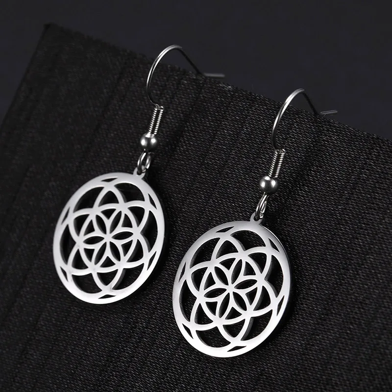 Flower of Life Myshape серьги из нержавеющей стали защита мечты любовь духовные маленькие свисающие серьги для женщин и девочек - Окраска металла: Flower of Life