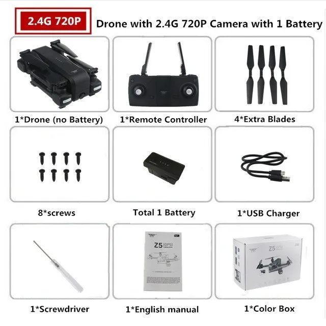 720P 1battery SJRC Z5 Квадрокоптер с HD 720 p/1080 p камера Дрон с GPS 2,4g/5g Wi-Fi Fpv высота удержания следить за мной режим Дрон Vs Visuo XS812 - Цвет: 720P 1battery