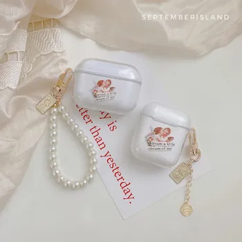 

3D Angel Cupid Pearl bracelet Keychain Transparent Headphone Earphone soft case for Apple airpods 1 2 Pro Wireless Headset cover