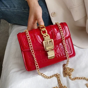 

Fashion Handbag High Quality Pu Leather Women Bag Patent Leather Bright Shell Small Square Chain Shoulder Bags Crocodile pattern