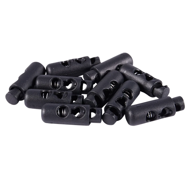 

10 x Plastic Barrel Cylinder Stoppers Toggle Cord Locks Black