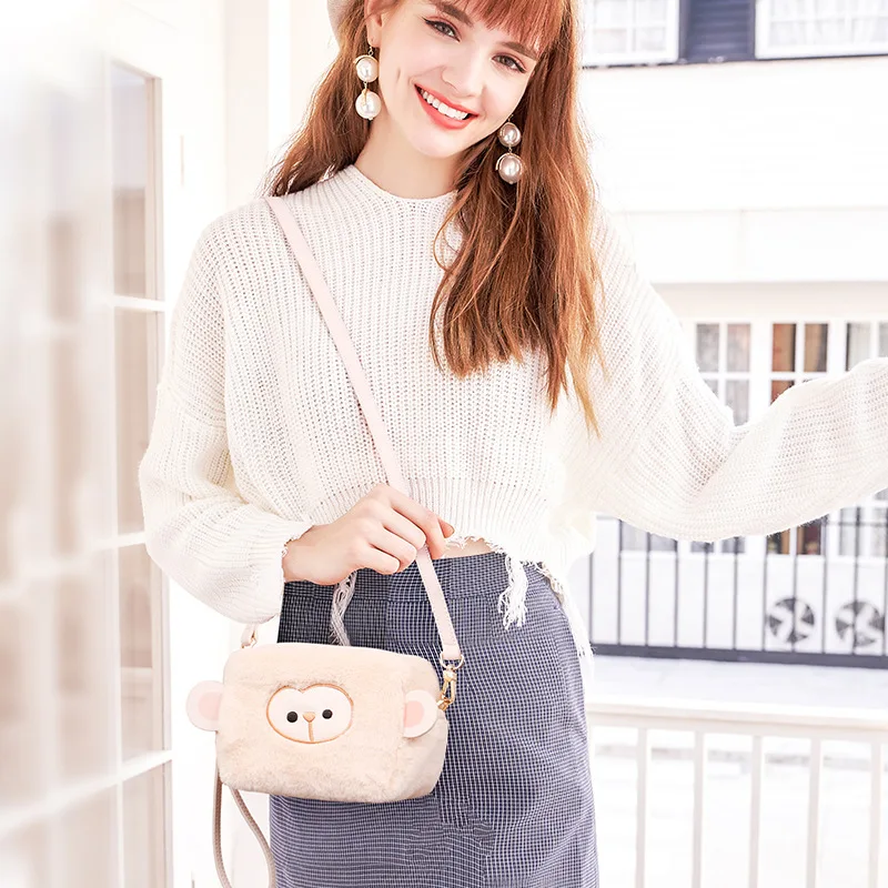 

EU Is Satisfied WOMEN'S Bag New Style 2019 Autumn And Winter Cute Plush Monkey Students Shoulder Women's Small Shoulder Bag Fash
