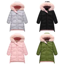 Детская зимняя куртка-пуховик для девочек Новинка года, тонкая длинная куртка с меховым капюшоном для девочек теплая парка подростковая одежда