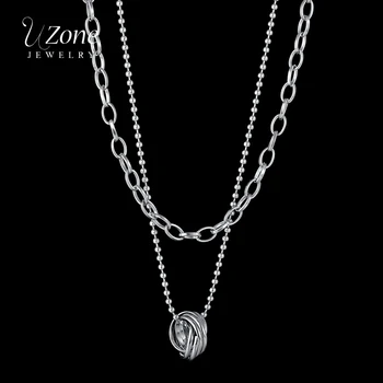 

Uzone Punk Stainless Steel Round Pendant Necklace Double-layer Stainless Steel Beaded Chain Necklaces For Women Men Jewelry Gift