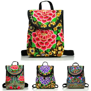 

Women Floral Embroidered Backpack Fashion Female Portable Travel Backpacks For Ladies Multicolor Cotton Shoulder Bag Bagpack