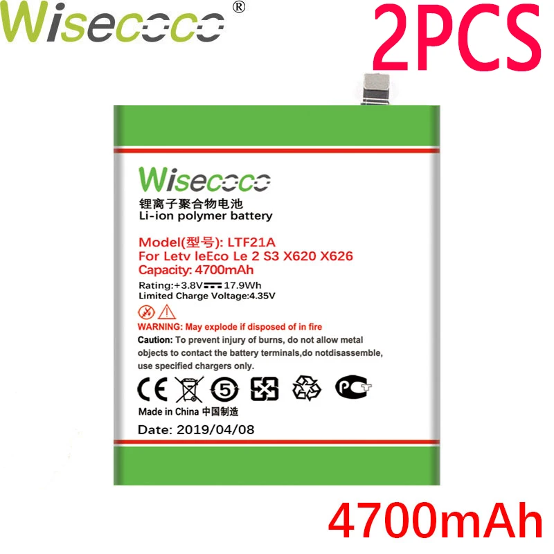 WISECOCO 2 шт. 4700 мА/ч, LTF21A Батарея для Letv LeEco Le 2 pro le 2S le S3 X528 X621 X625 X626 X20 X25 X620 X520 X522 X525 X526