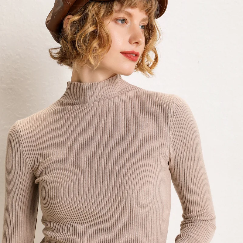 

2019 autumn and winter new half-high collar pullover slim sweater inside jacket long-sleeved tight-fitting shirt sweater women