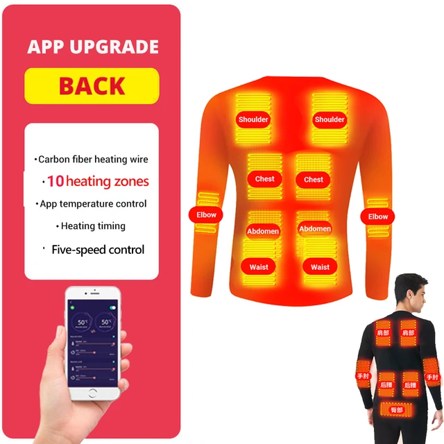 Winter Heated Underwear Suit Smart Phone APP Control Temperature USB Battery Powered  Fleece Thermal Motorcycle Jacket NEW 10 Area Jakcet