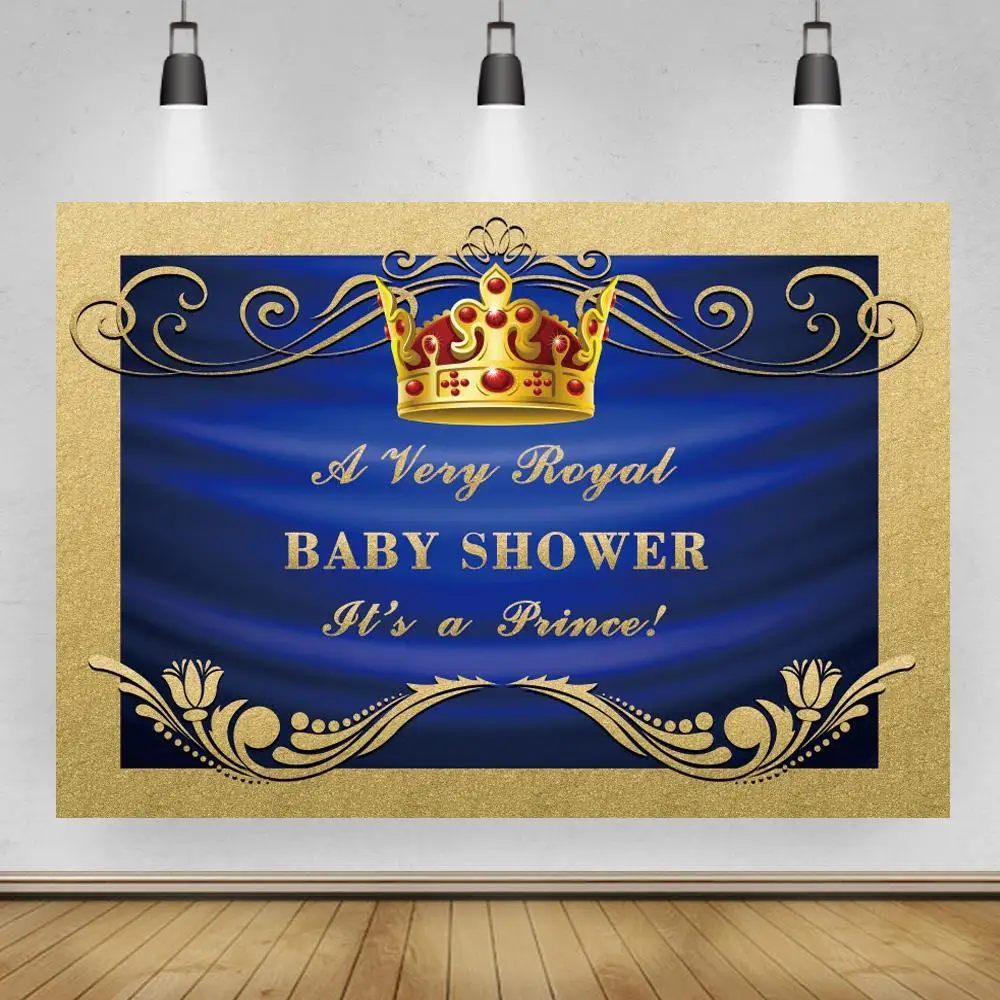 Royal Blue Pink Baby Shower Sfondo Per Boy Girl Prince O Princess Golden Crown Decoration Neonato Compleanno Foto Sfondo