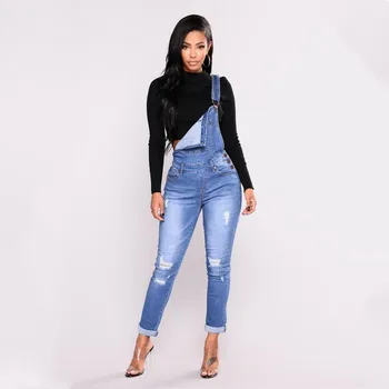 

Women Ripped Denim Jeans Womens Hole Long Overalls Slim Jeans Dungarees High Waist Pencil Stretch Pants Plus Size Zipper Jeans