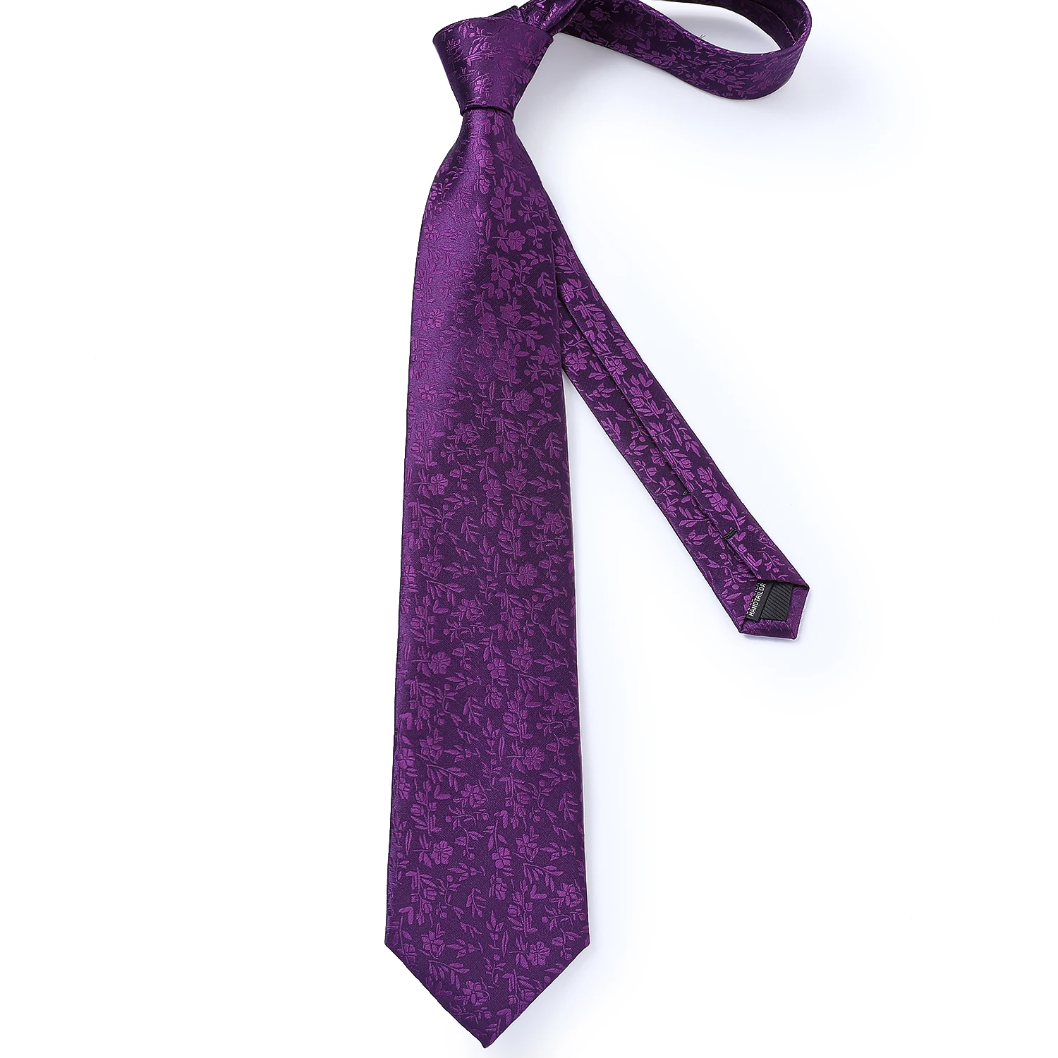 Purple Floral Silk Necktie For Men Pocket Square Set