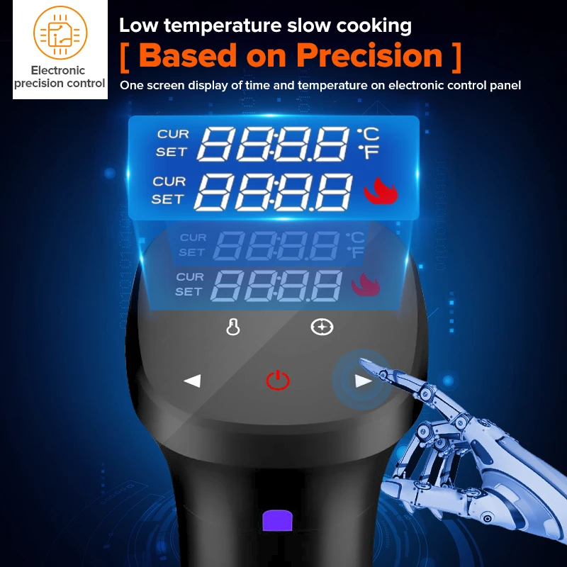 Термопогружной термостат-циркулятор Sous Vide 1800 Вт с большим цифровым ЖК-дисплеем и контролем времени и температуры ► Фото 2/6