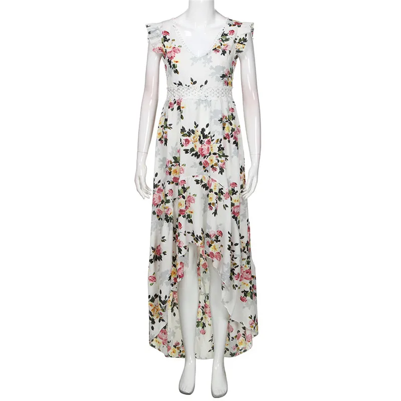 Women Dress Women Summer Floral Flower Deep V Neck Sexy Backless Asymmertrical Lace Dress 2020 Women Sexy Backless Dress