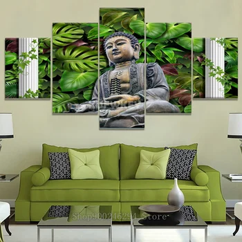 

diamond painting 5 Piece Green leaves Buddha 5d diy handmade rhinestone embroidery full square dril,china Buddhist belief FF471