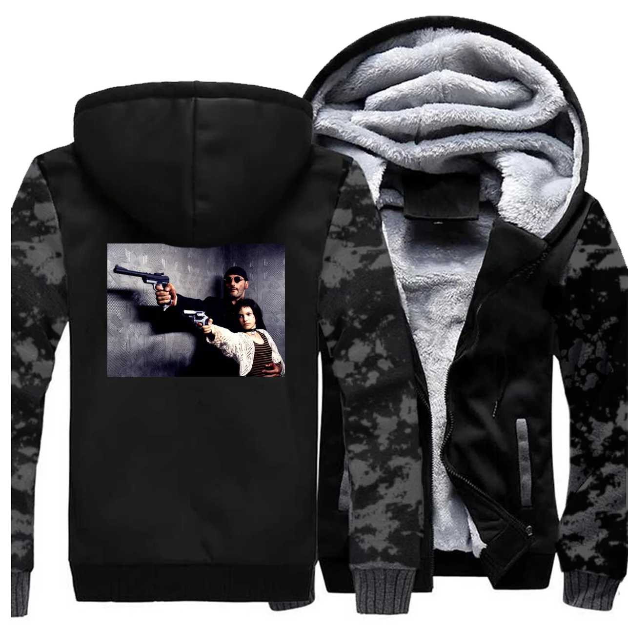 Leon The Professional Movie Print Zipper с капюшоном для мужчин Зимняя Теплая Флисовая Высококачественная быстросохнущая футболка для йоги Повседневная Толстовка мужская куртка - Цвет: Vintage Gray 6