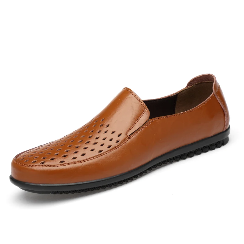 Летние удобные мужские лоферы без застежки; повседневная обувь; мужская кожаная обувь; мужская обувь на плоской подошве; Лидер продаж; обувь для вождения; мокасины; большие размеры 47 - Цвет: mesh red brown