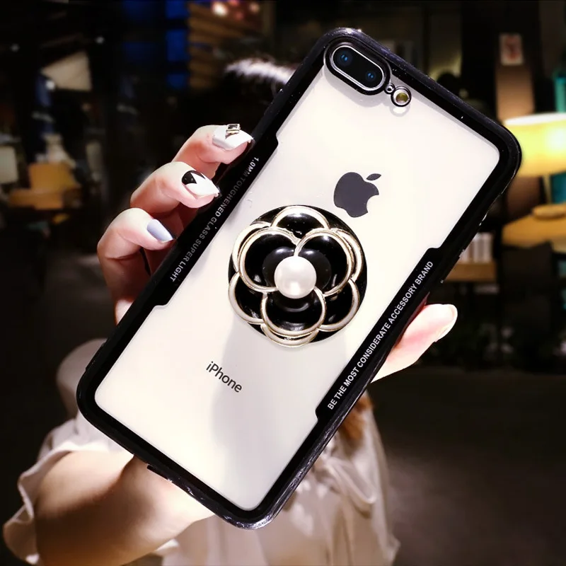

Acrylic Clear Bracket case For samsung S7 S8 S9 S10 Plus S7edge S10E note8 note9 DIY pearl Flower Phone Stand holder Cover Capa